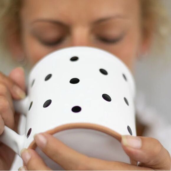 Set of TWO Elegant Black and White Polka Dot Mugs NWOT - Picture 2 of 8